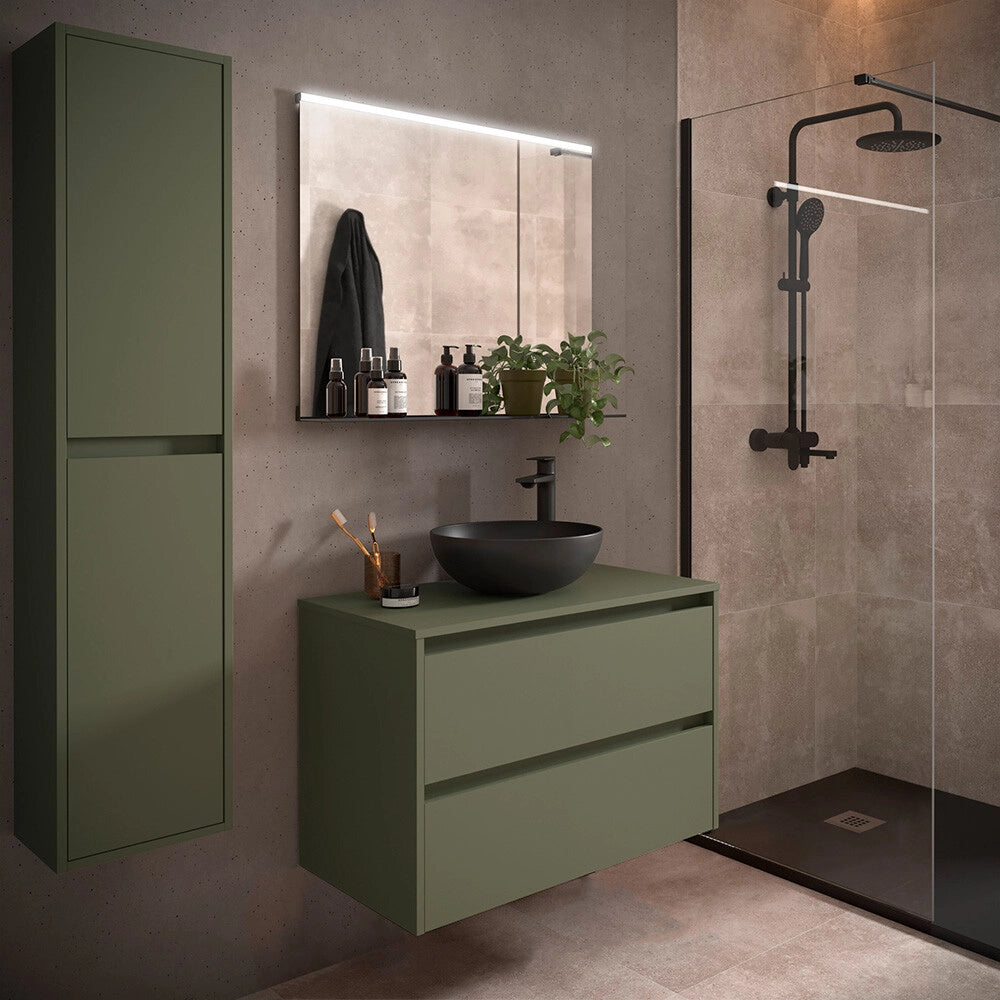 Mobile bagno sospeso 90 cm verde satinato con top per lavabo da appoggio Gaya