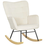Poltrona dondolo imbottita ¨C Xylo ¨C legno di faggio, schienale ampio, beige