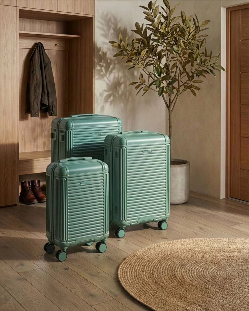 Set di 3 valigie verde in materiale sintetico con ruote silenziose in ferro e cerniera antifurto 3 misure Lucchetto TSA Comodità