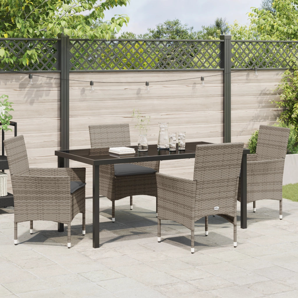 Set da Pranzo da Giardino  5 Pezzi con Cuscini Grigio Rattan Poliestere