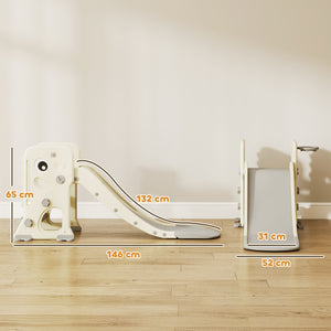 Scivolo per Bambini Pieghevole 146x52x65 cm con Canestro e Palla in PP e HDPE Grigio e Crema