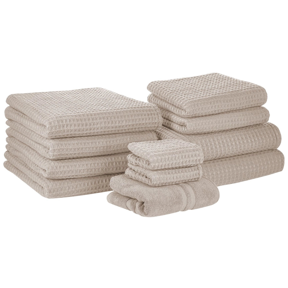 Set di 11 asciugamani Telo da bagno e tappetino da bagno per ospiti in cotone beige