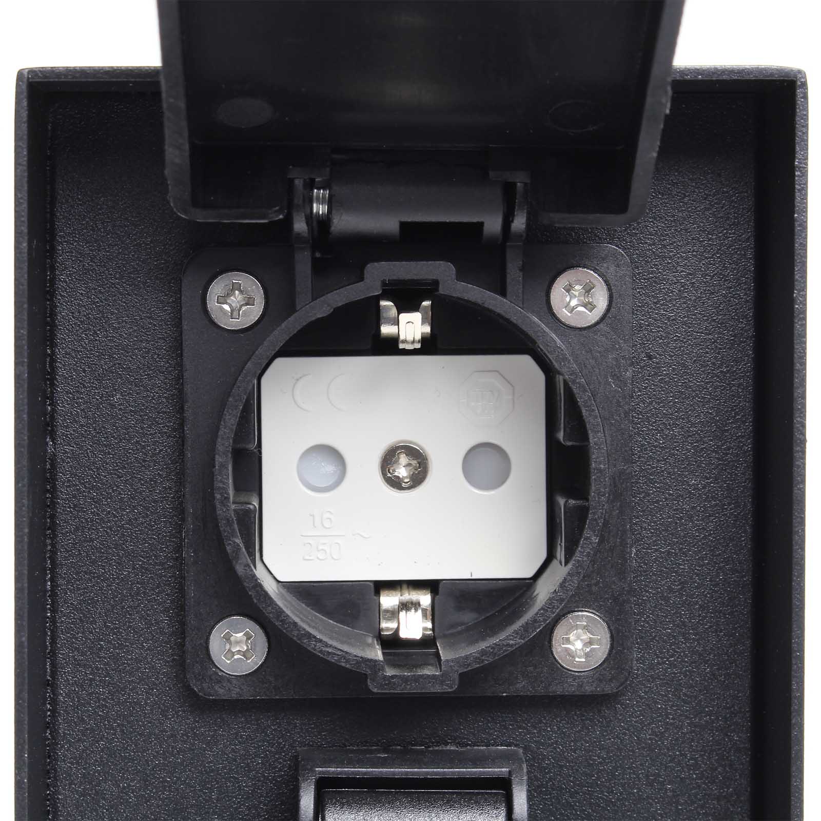 Presa multipla da giardino nera in acciaio con timer IP44 Colonna a 2 prese per esterno