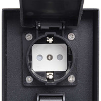 Presa multipla da giardino nera in acciaio con timer IP44 Colonna a 2 prese per esterno