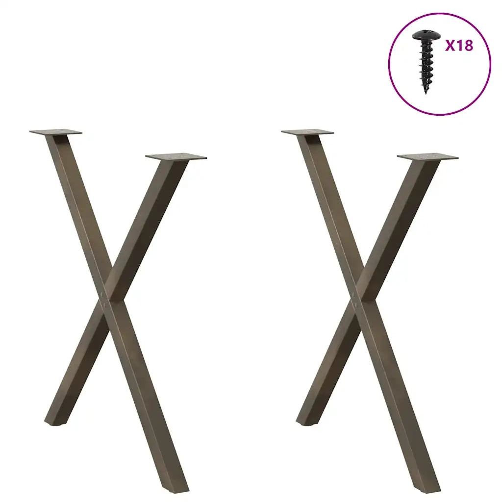 Gambe per tavolo da pranzo a forma di X 2 pz in acciaio naturale 80x(72-73) cm 4012923