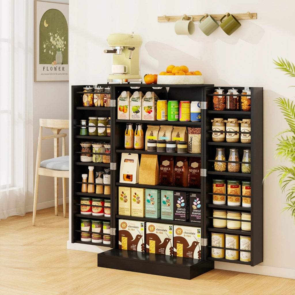 Armadietto dispensa alto 104 cm con ante e ripiani regolabili-Buffet Credenza autoportante per sala da pranzo e soggiorno Nero