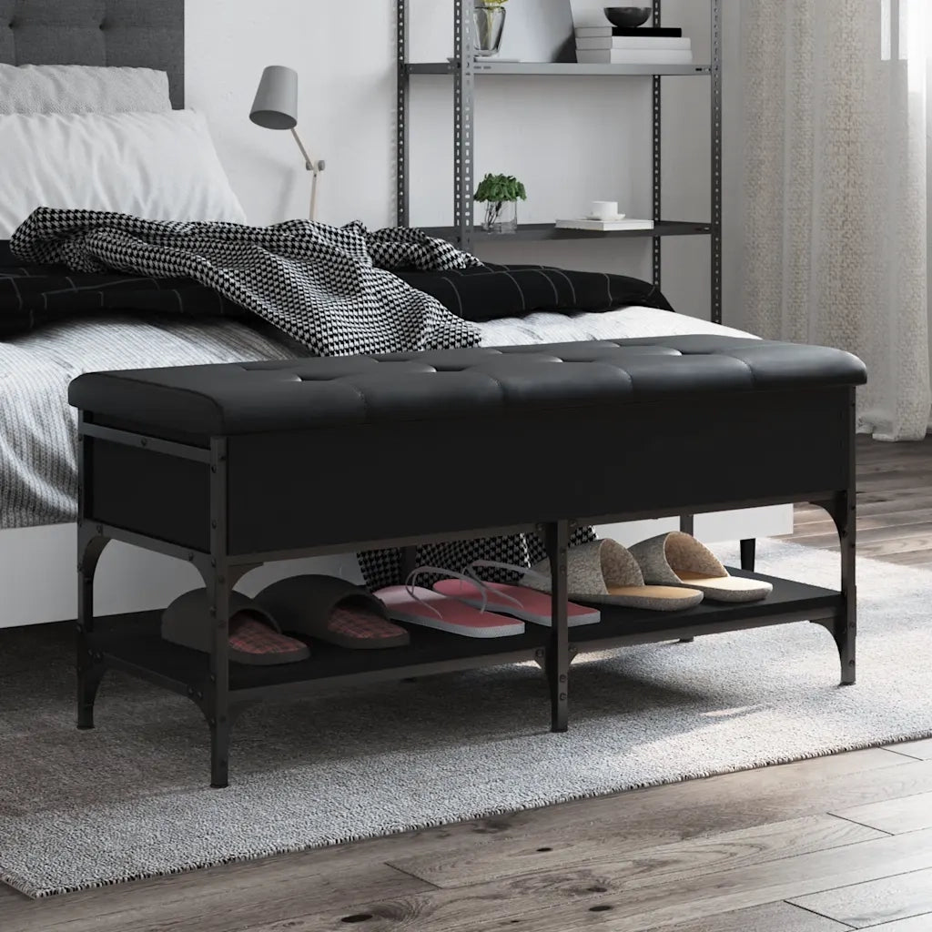 Panca Porta Scarpe-Sgabello-Panca Scarpiera Nera 102x42x45 cm in Legno Multistrato
