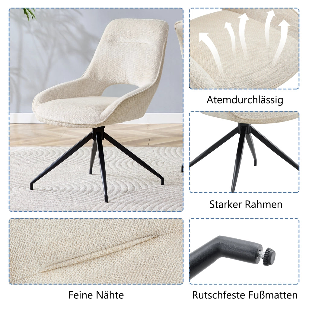 SEDIA da pranzo girevole a 360° Set da 2 pezzi 80 x 47 x 56 cm Beige e Nero