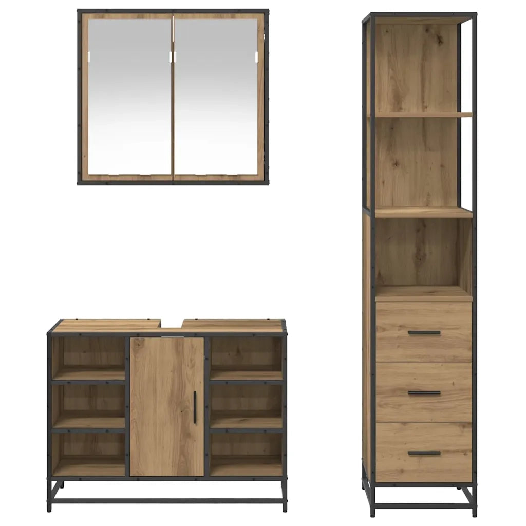 Set di mobili per il bagno con porta 3 pcs Rovere artigianale 3402421