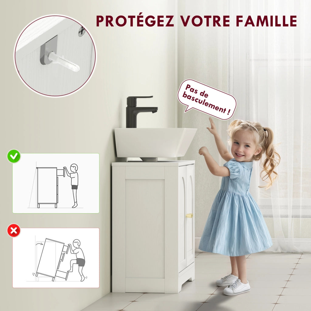 Mobiletto Sottolavabo Bagno con Ante e Ripiano Regolabile ¨C Zephmum ¨C Bianco 60x30x