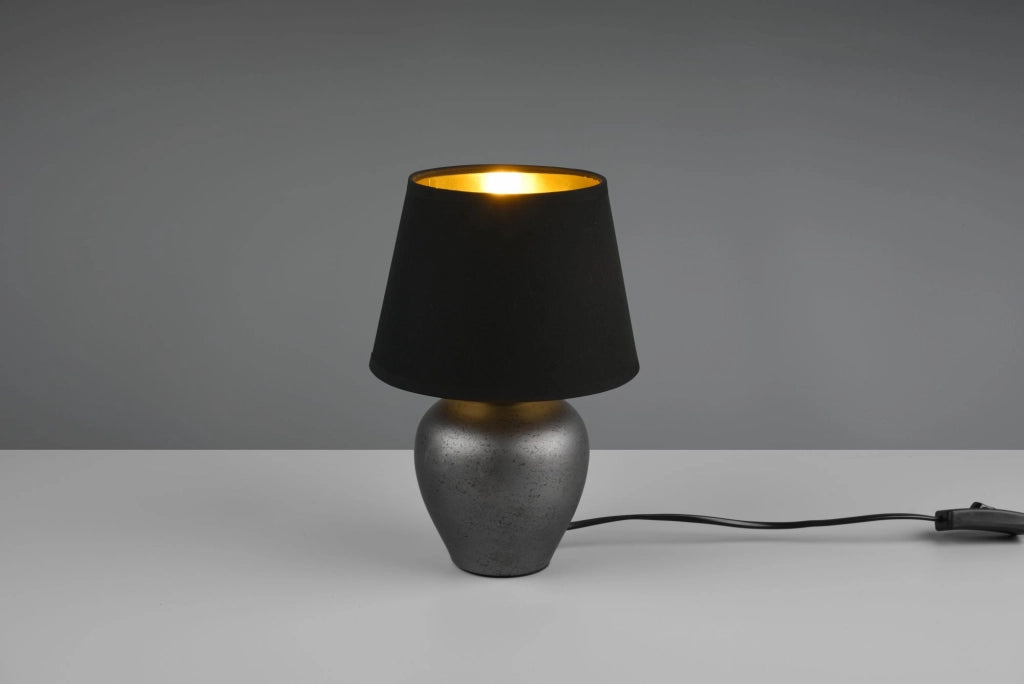 ABBY LAMPADA DA TAVOLO CERAMICA NICHEL ANTICATO PARALUME NERO ORO H.26CM ATTACCO E14