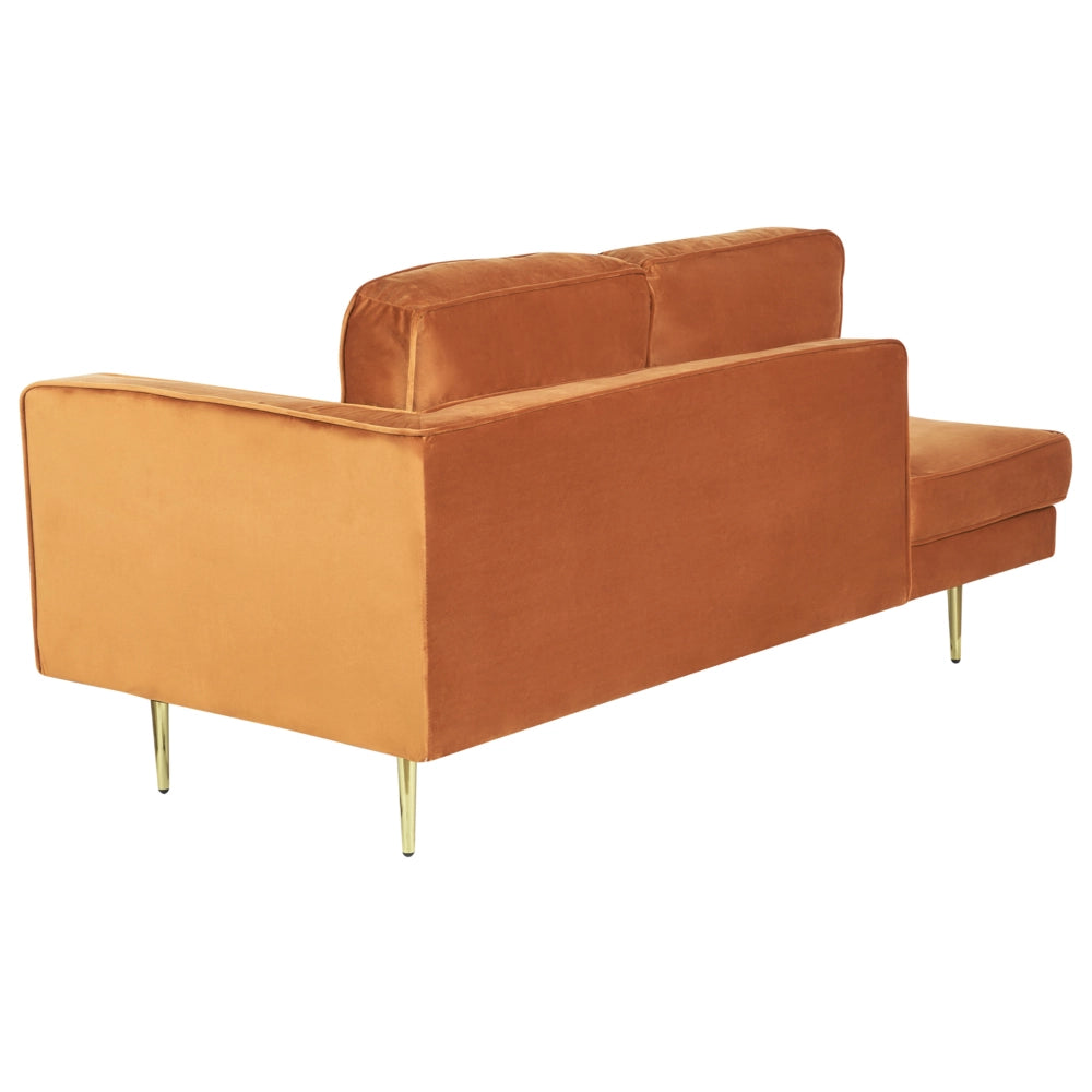 Chaise longue Velluto Rosso Scuro Imbottito versione destra Orientamento Gambe In Metallo Rafforzamento Cuscino Design Moderno