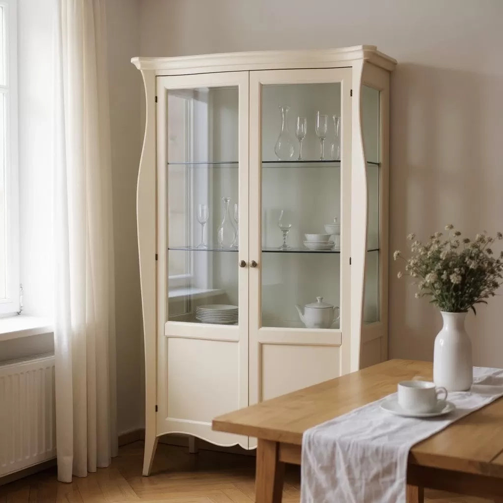 Vetrina classica in legno 2 porte avorio 130x50x200 - Mobili 2G