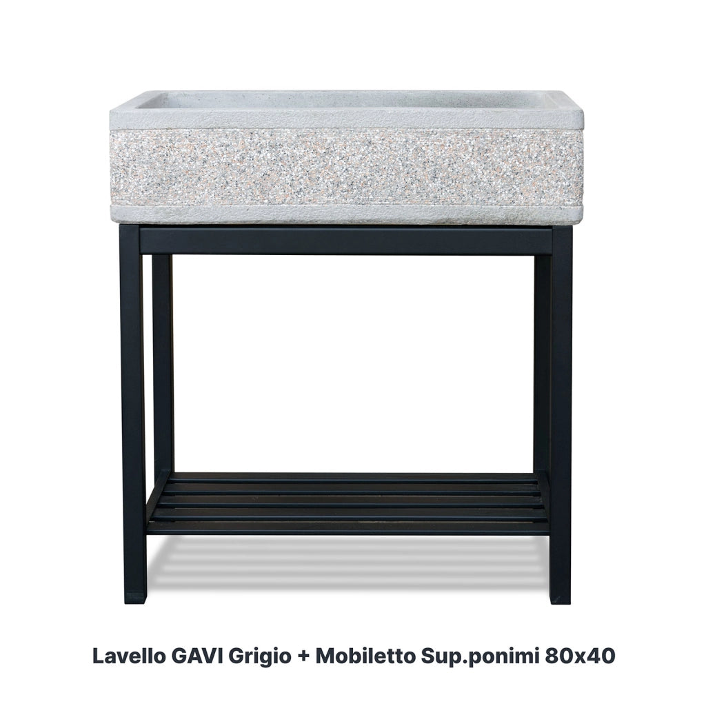 Lavandino con Sgocciolatoio da Esterno 80x40x20 cm in Calcestruzzo Bocciardato Grigio Graniglia