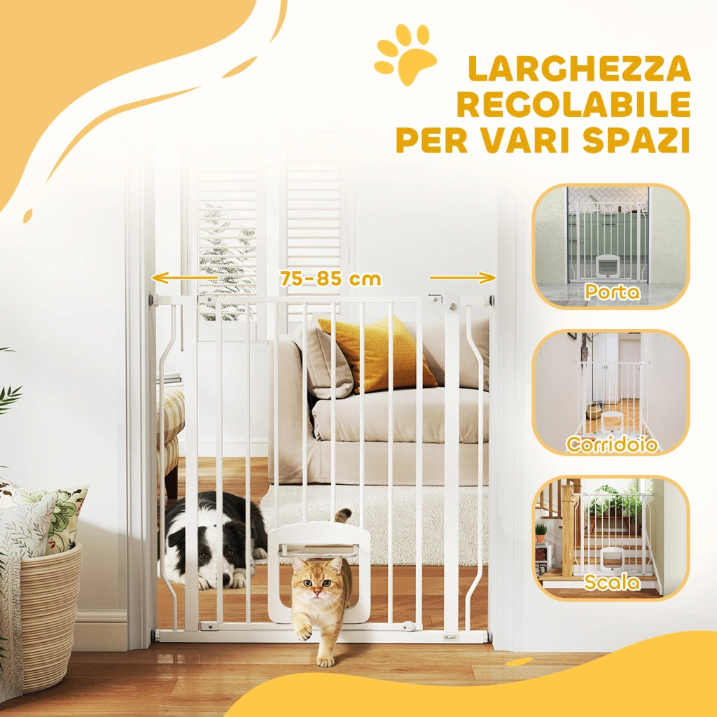 Cancello per Cani e Gatti ¨C zephmum ¨C Acciaio e ABS, Bianco, 75-85x2x76 cm
