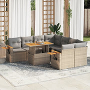 Set Divano da Giardino 9 pz con Cuscini Beige Polyrattan Acacia