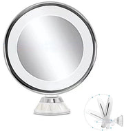 Specchio da trucco LED - Specchio per bagno con vite - 10x ingrandimento specchio con luce LED - Specchio da trucco - Visibilità 360° - Diametro 17,5 cm - Adatto per l'uso in camera da letto, bagno o in viaggio - Bianco, argento
