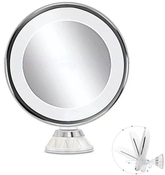 Specchio da trucco LED - Specchio per bagno con vite - 10x ingrandimento specchio con luce LED - Specchio da trucco - Visibilità 360° - Diametro 17,5 cm - Adatto per l'uso in camera da letto, bagno o in viaggio - Bianco, argento