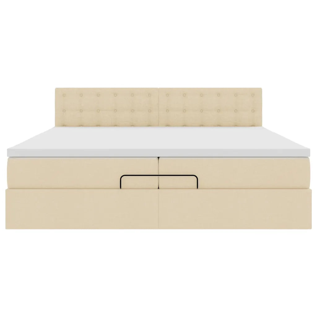 Struttura Letto Pouf con Materasso Crema 200x200cm in Tessuto 3311655