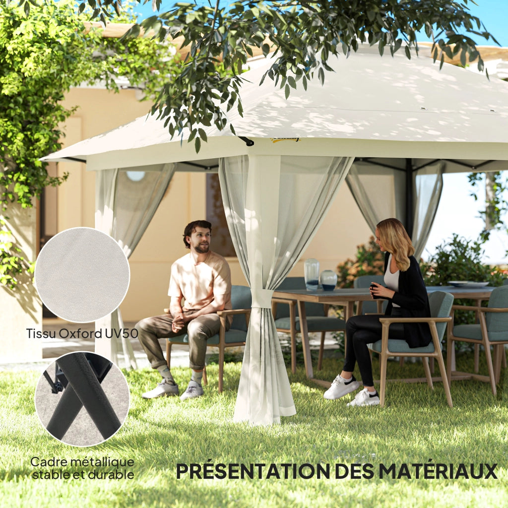 Gazebo per giardino pieghevole con tetto doppio e zanzariere ¨C zephmum ¨C 4x4 m bianco