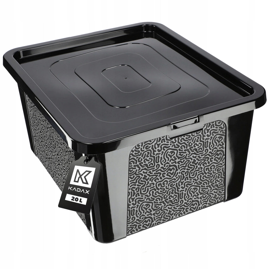 Contenitore in plastica KADAX da 20 litri con coperchio, nero, con chiusura a chiave, grande scatola organizer.