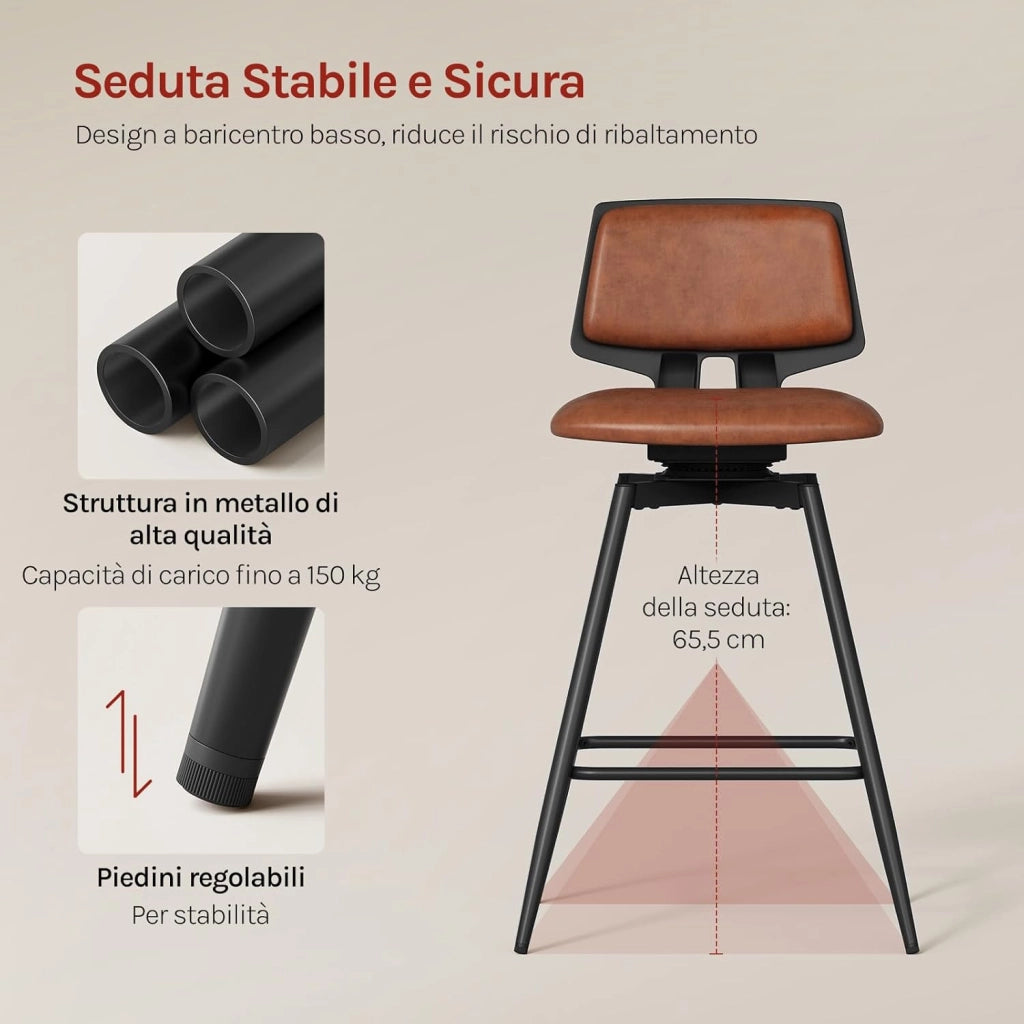 Sgabelli Cucina Set di 2, Sgabelli Bar Girevoli a 360°, con Schienale e Poggiapiedi, in Velluto di Latte, per Cucina, Bar, Soggiorno, Grigio Scuro