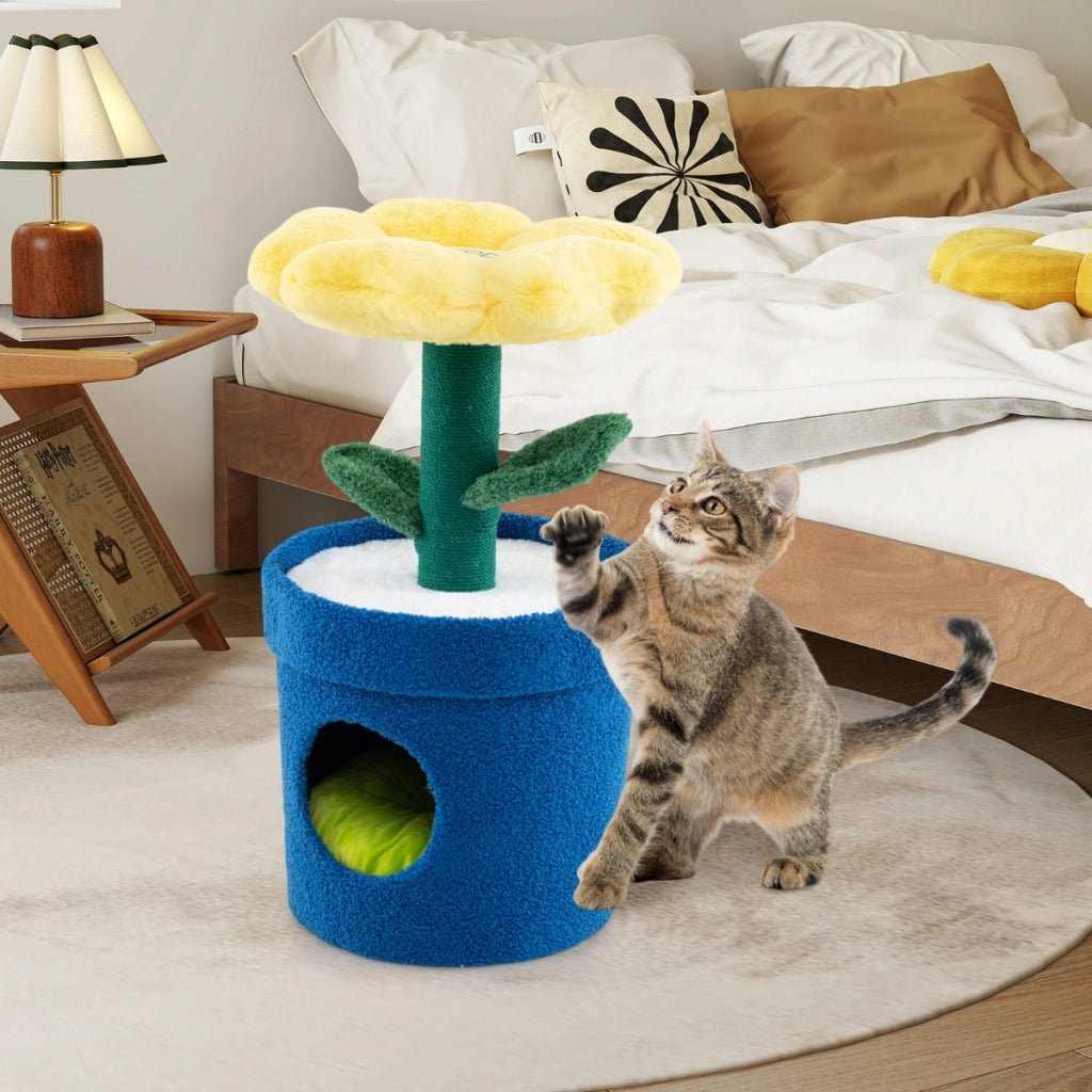 Albero per gatti per interni con posatoio a forma di fiore, Centro di attivit¨¤ versatile per animali domestici Giallo-Alberi Tiragraffi