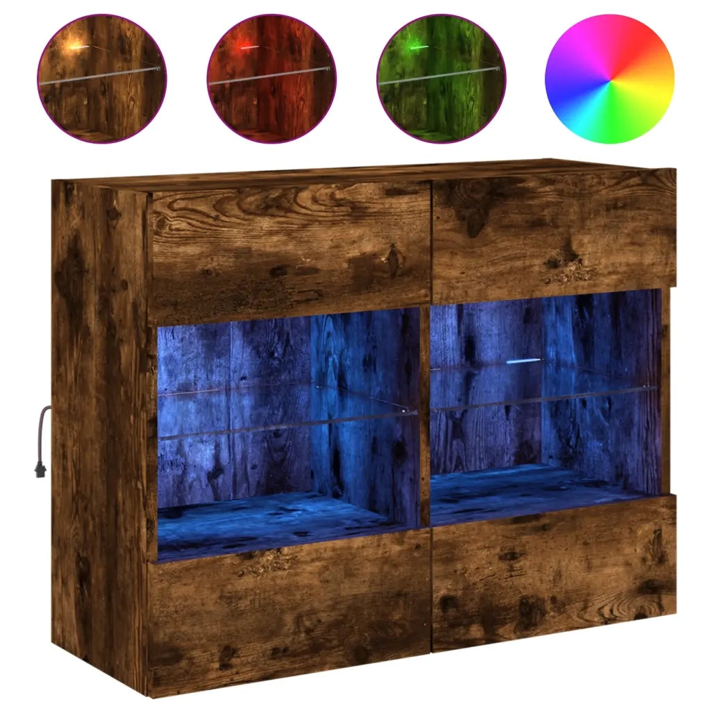 Mobile TV a Parete con Luci LED-Mobile TV a Muro Rovere Fumo 78,5x30x60,5 cm