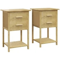 Set 2 Comodini con 2 Cassetti e Ripiano Inferiore in stile Nordico, in Bambù, 40x34x60 cm