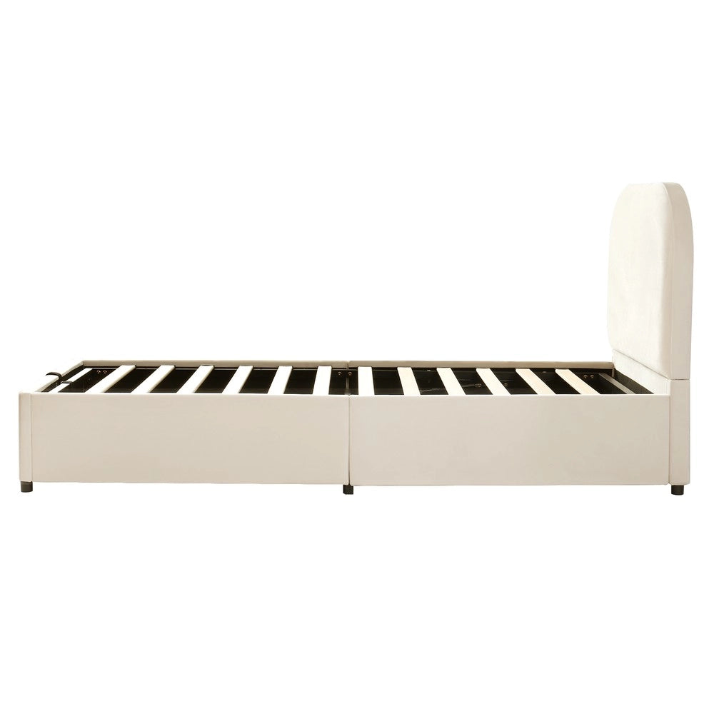Letto Singolo Imbottito Contenitore ¨C Xylo ¨C Velluto Beige 90x190 con Rete a Doghe