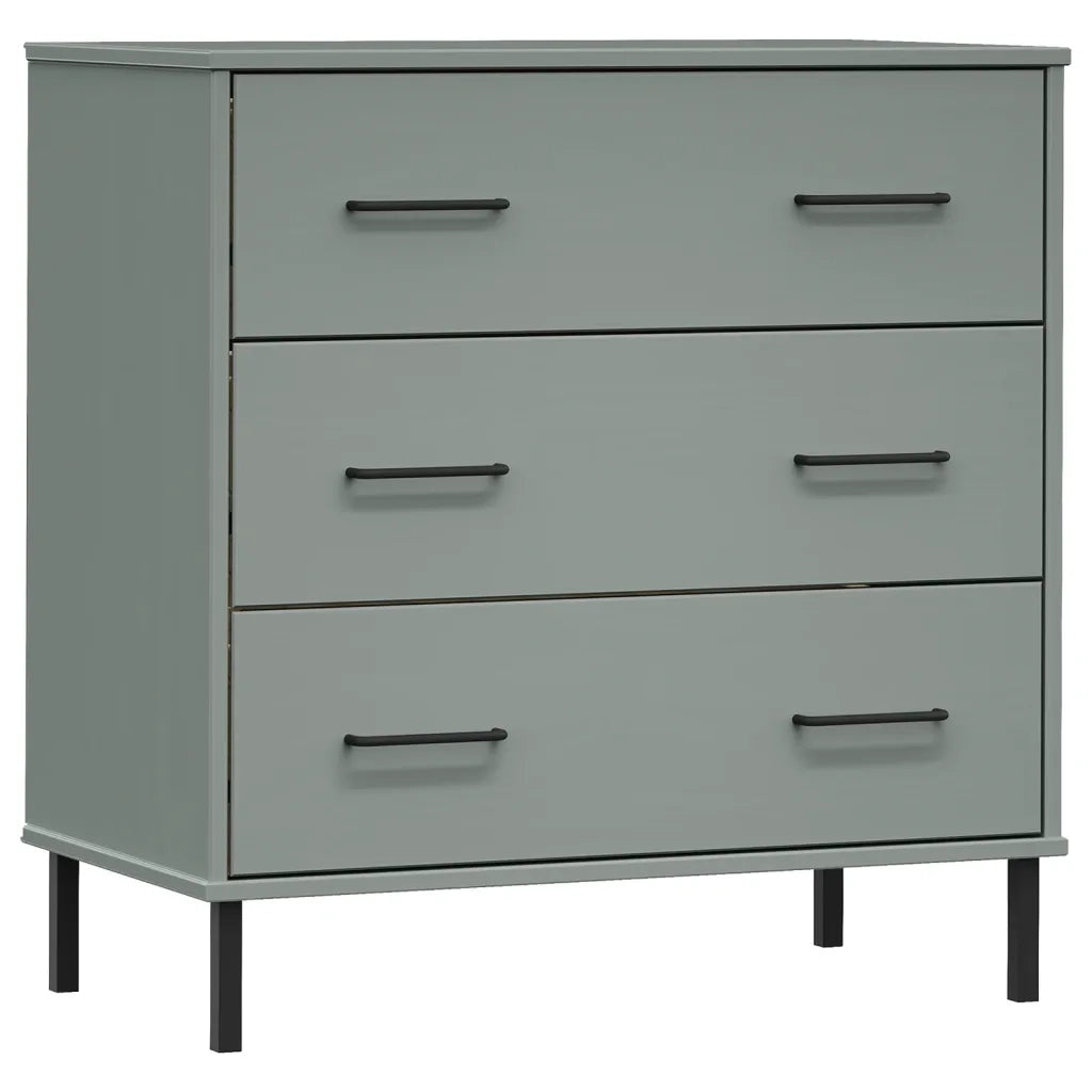 Credenza con 3 Cassetti-Buffet-Armadio da cucina Grigio 77x40x79,5cm Legno Massello OSLO