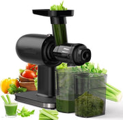 Centrifuga frutta e verdura - Pressione fredda - Lenta centrifuga succhiatrice - Potente motore - Funzione di inversione - Alta produzione succo - Facile da pulire - Set di spazzola e pannelli - Nero