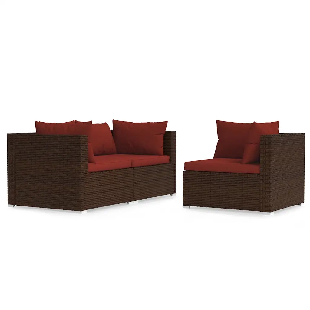 Salotto da Giardino-Set Divani da Giardino con Cuscini 3 pz in Polyrattan Marrone