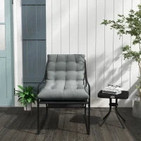 Poltrona da Giardino con Cuscino Imbottito, in Acciaio e Poliestere, 62x110x88 cm, Grigia e Nera
