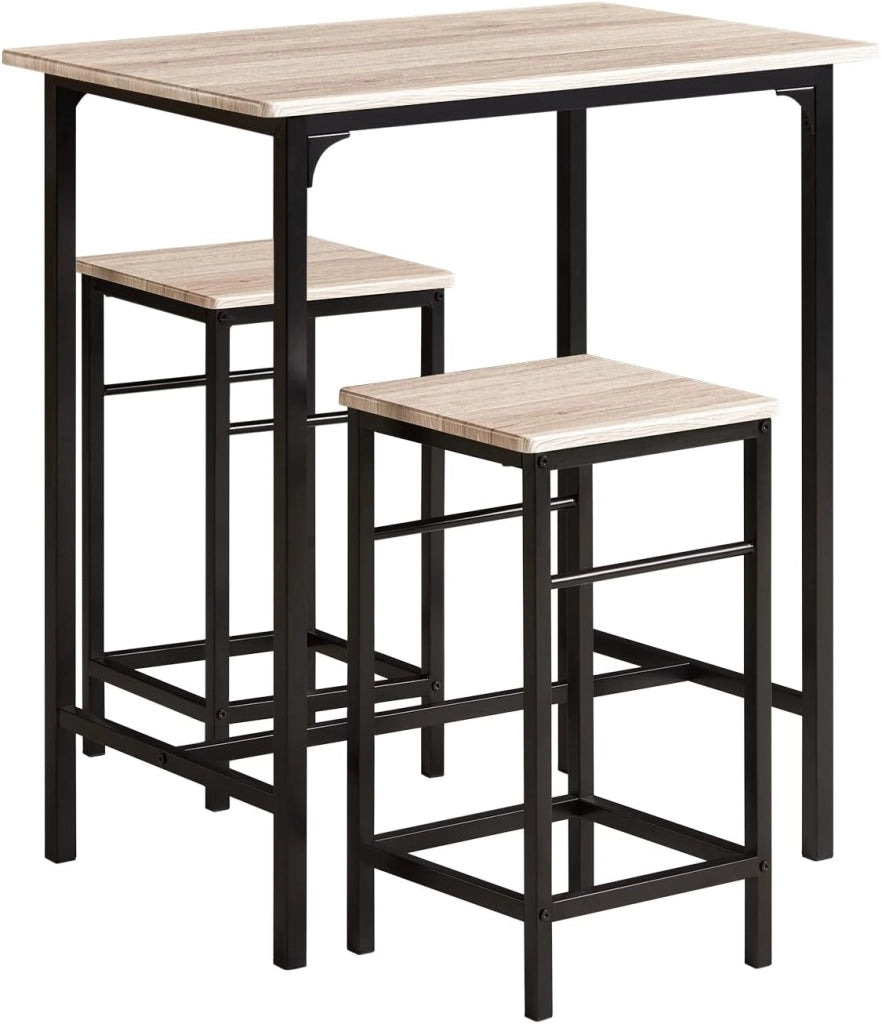 Set Tavolo da Bar Alto con 2 Sgabelli - Tavolo Salvaspazio per Cucina Piccola e Balcone, Stile Industriale Moderno - Tavolino Alto da Esterno per Giardino o Terrazzo OGT10-HG