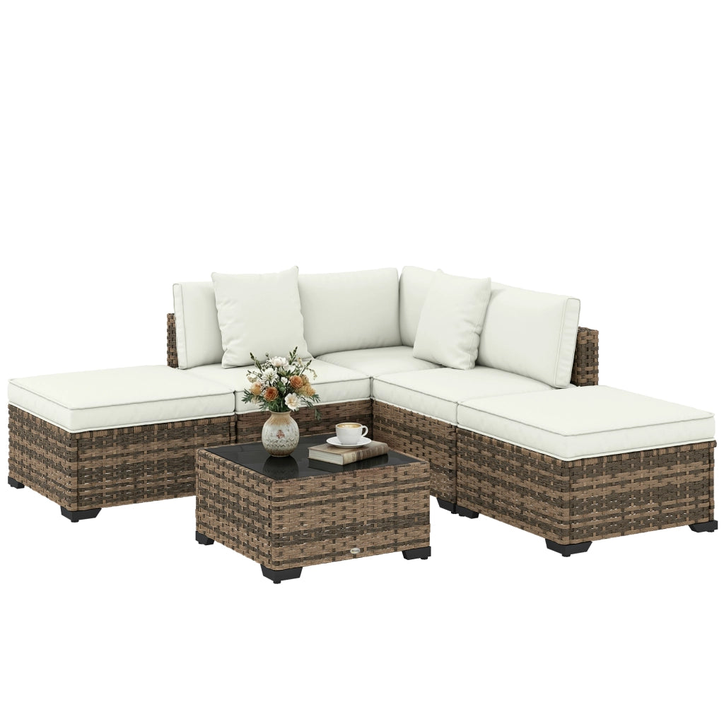 Divano angolare da giardino 5 posti in resina ¨C zephmum ¨C crema