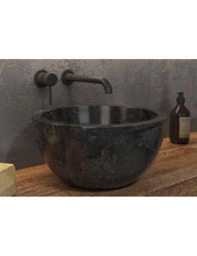 LEYLA NERO lavabo rotondo da appoggio Ø40 x20 cm in pietra