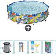 Piscina Rettangolare Acciaio - 305 x 66 cm - Disegno Giungla - Inclusa Pompata - Filtro - Strisce di Test - Guida alla Piscina