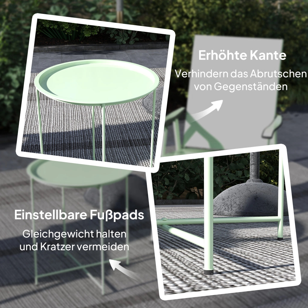 Tavolo da giardino rotondo in acciaio per esterni con piano rimovibile; pieghevole; ideale per terrazza o patio. Verde.