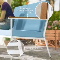 Set da Esterno con Divano 2 Posti, 2 Poltrone e 2 Tavolini da Caffè in Vetro, Azzurro