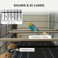 Gabbia per Uccelli con Divisorio e Ripiano Inferiore Portaoggetti, in Acciaio e PP, 94x57x57 cm, Nero