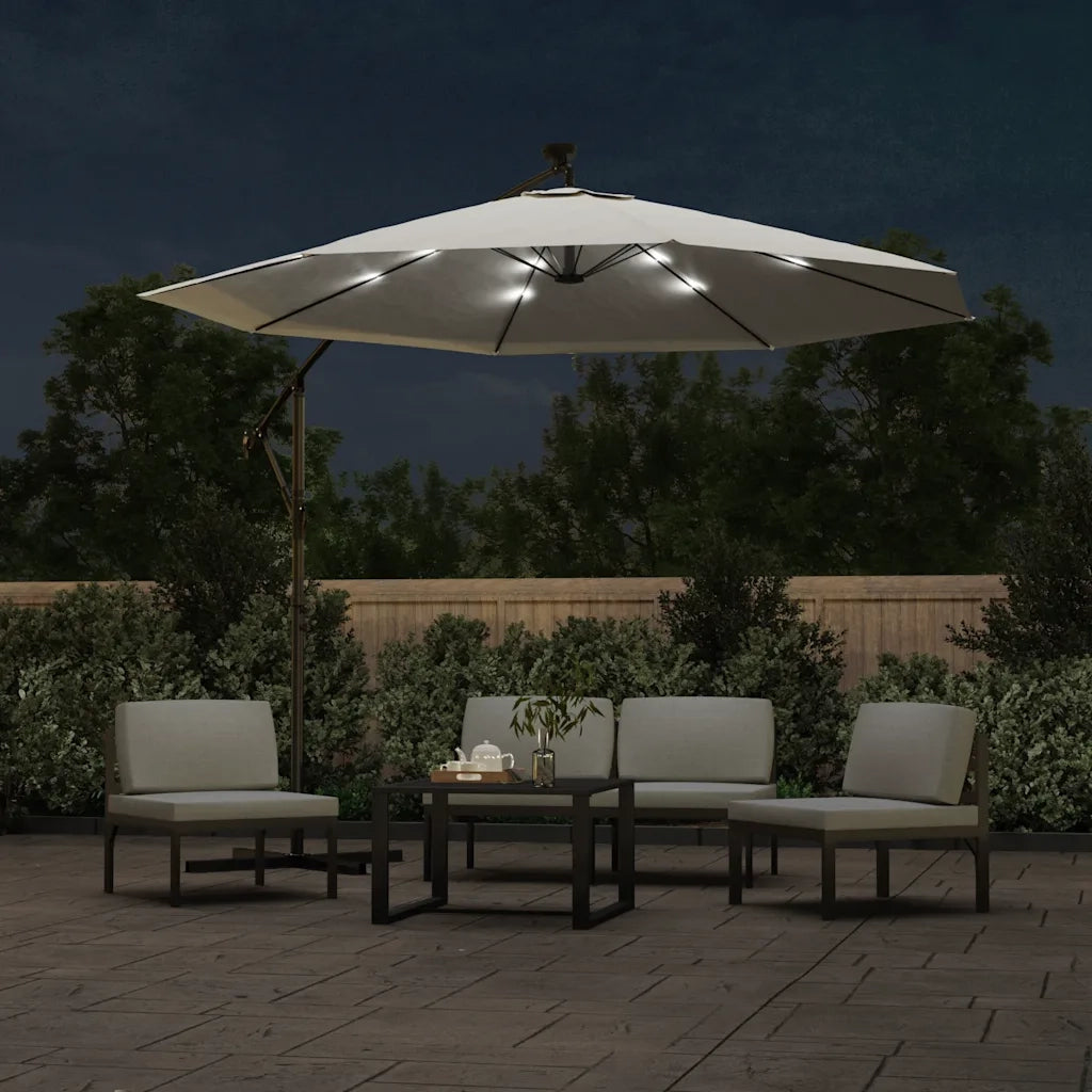 Ombrello | Parasolne Pensile con Luci LED 300 cm Sabbia Palo in Metallo