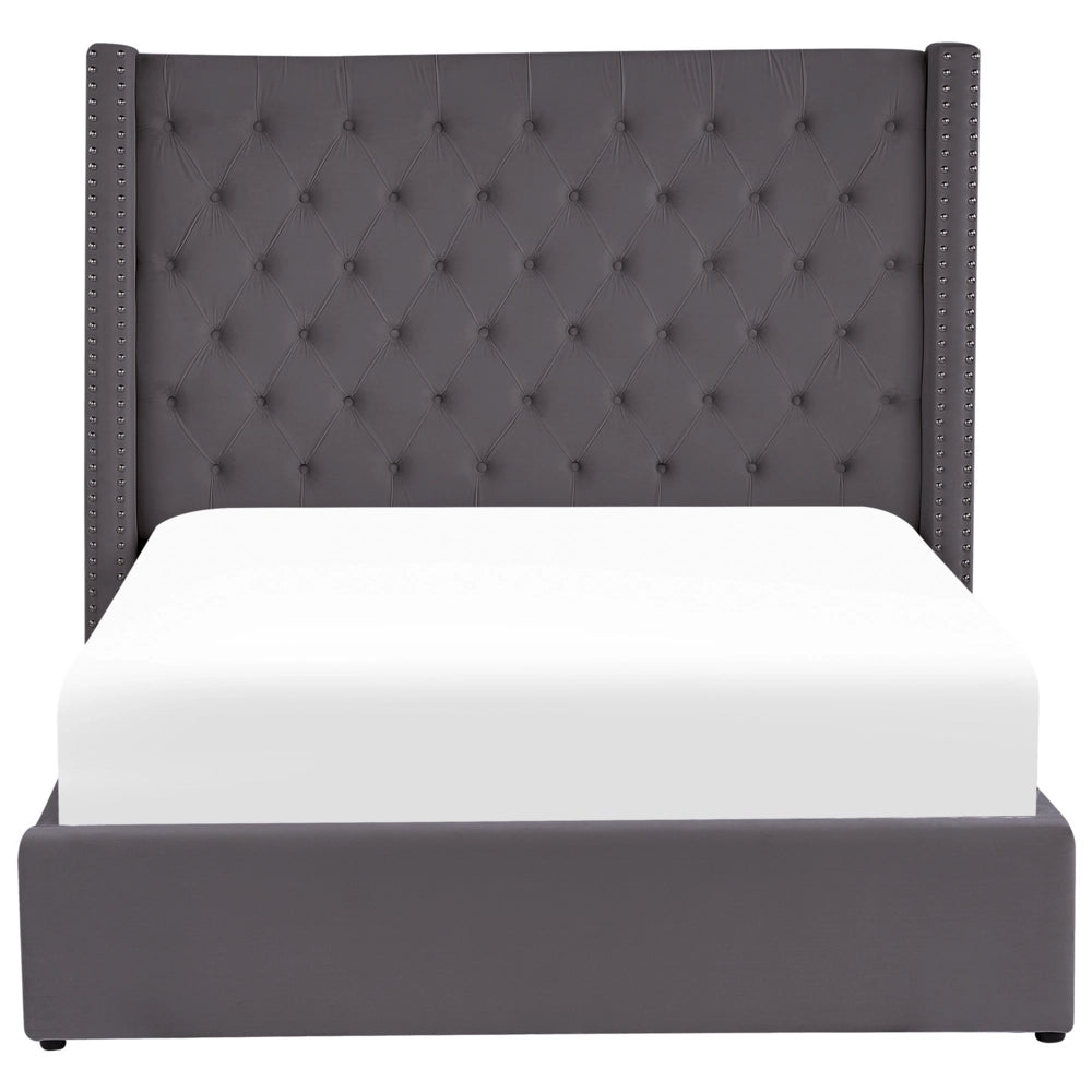 Letto contenitore velluto grigio e argento 140 x 200 cm glamour elegante