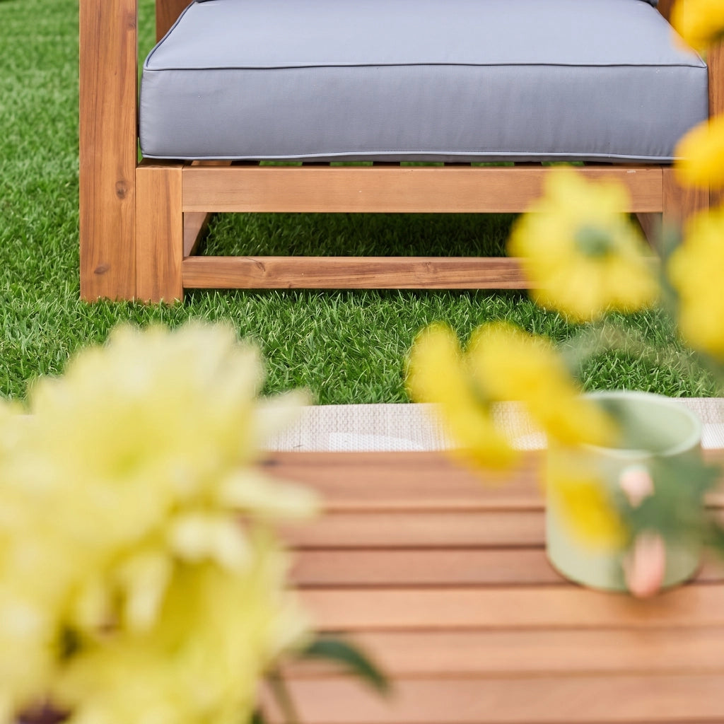 Salotto da giardino in legno, 5 posti, marrone naturale