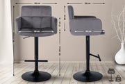 Set di 2 sgabelli da bar Los Angeles in velluto grigio scuro,nero