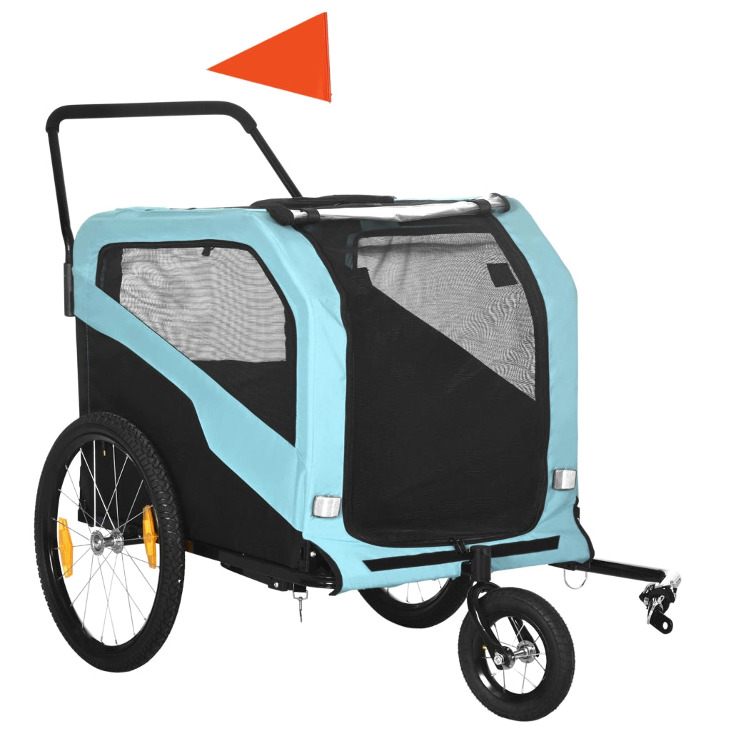 Carrello pieghevole 2 in 1 per cani con rimorchio bici, finestrini a rete, telaio in acciaio, blu 170 × 77 × 90 cm