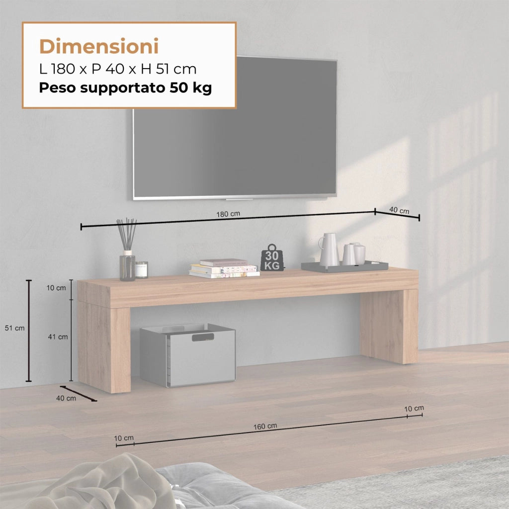 WHOUS Panca porta tv Chronos colore rovere 180x40x51 cm