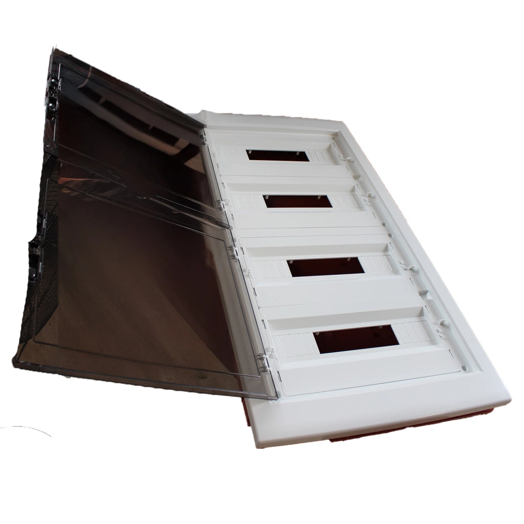 Centralino da incasso 72 moduli, bianco latte RAL 9016, 465x855x95 mm, IP40, ideale per installazioni elettriche interne