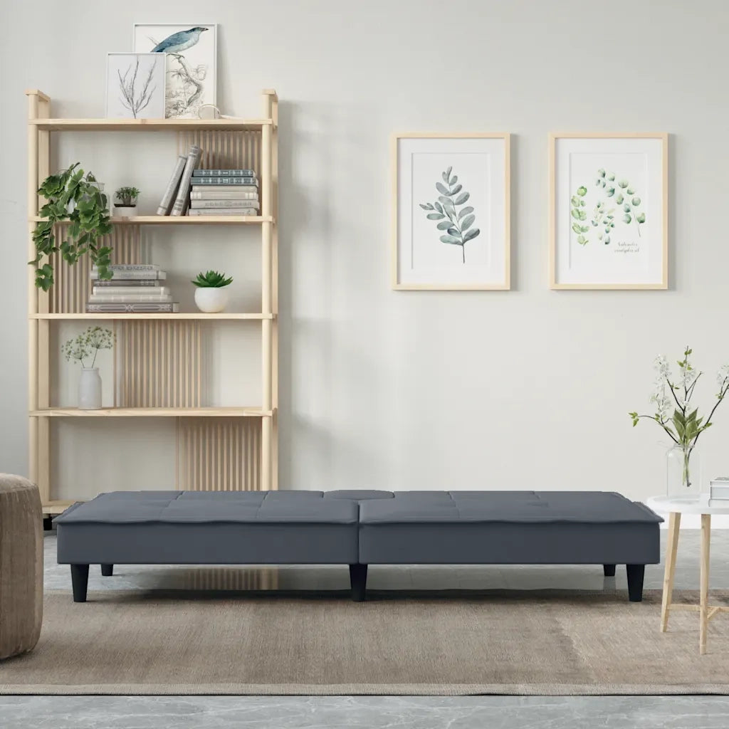 Divano letto | Sof¨¤ letto | Letto singolo con Portabicchieri in Velluto Grigio Scuro