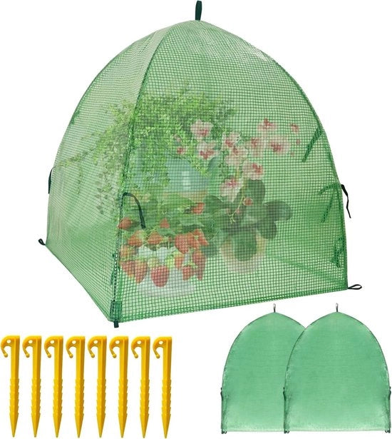 Set di 2 coperture per piante protettive dalla neve, 56 cm x 56 cm, copertura riscaldante per piante da giardino, serra per aumento della germinazione e della riproduzione delle piantine, protezione dagli animali (verde)